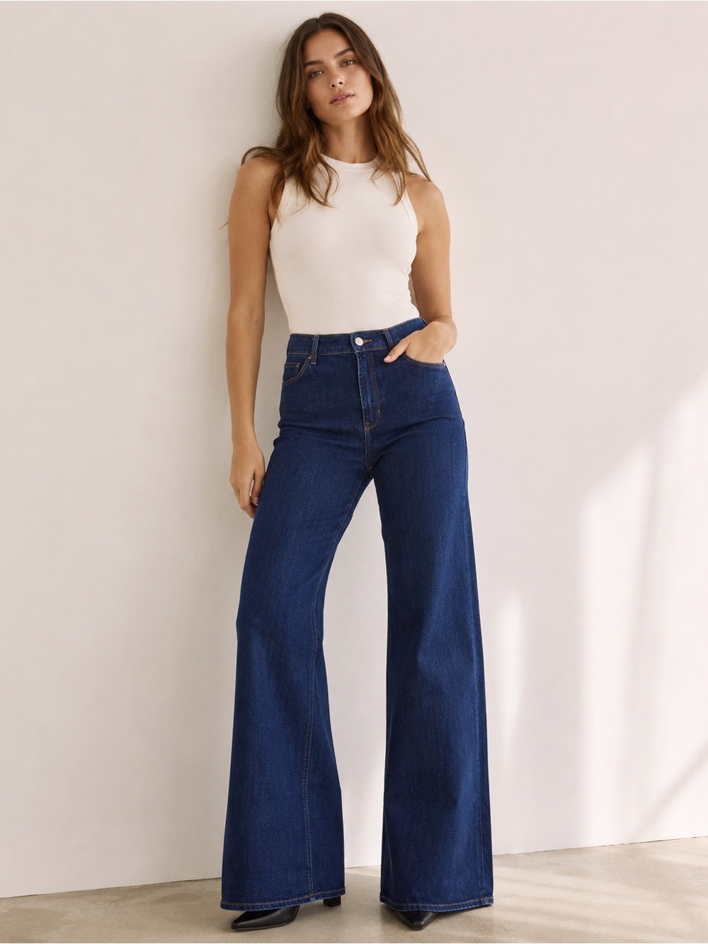 High-Rise Wide Leg Jeans - Deep Blue